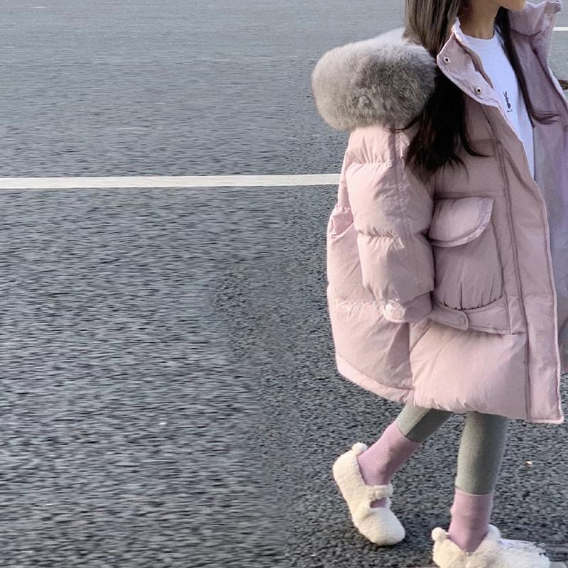 女童大毛領連帽羽絨服。兒童中長款棉衣。2024新款加厚保暖外套 (8嵗以上，140cm以上) VO88 | 蝦皮購物
