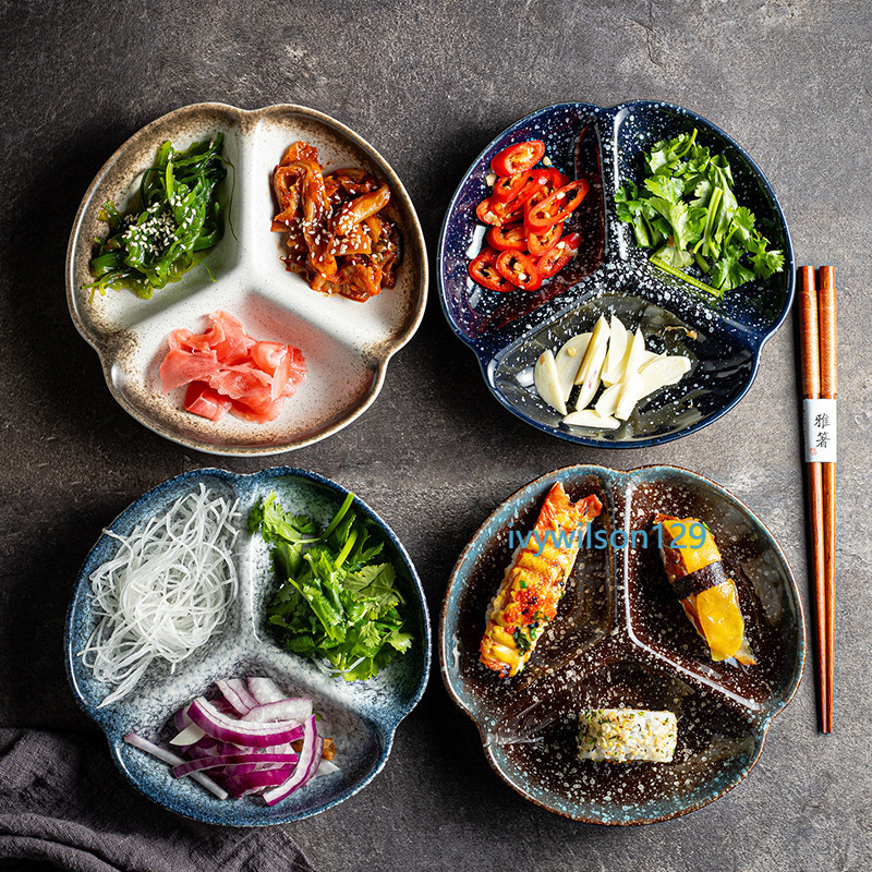家用一人食餐盤日式分格盤子 陶瓷分餐盤 減肥創意分格減脂餐盤 | 蝦皮購物