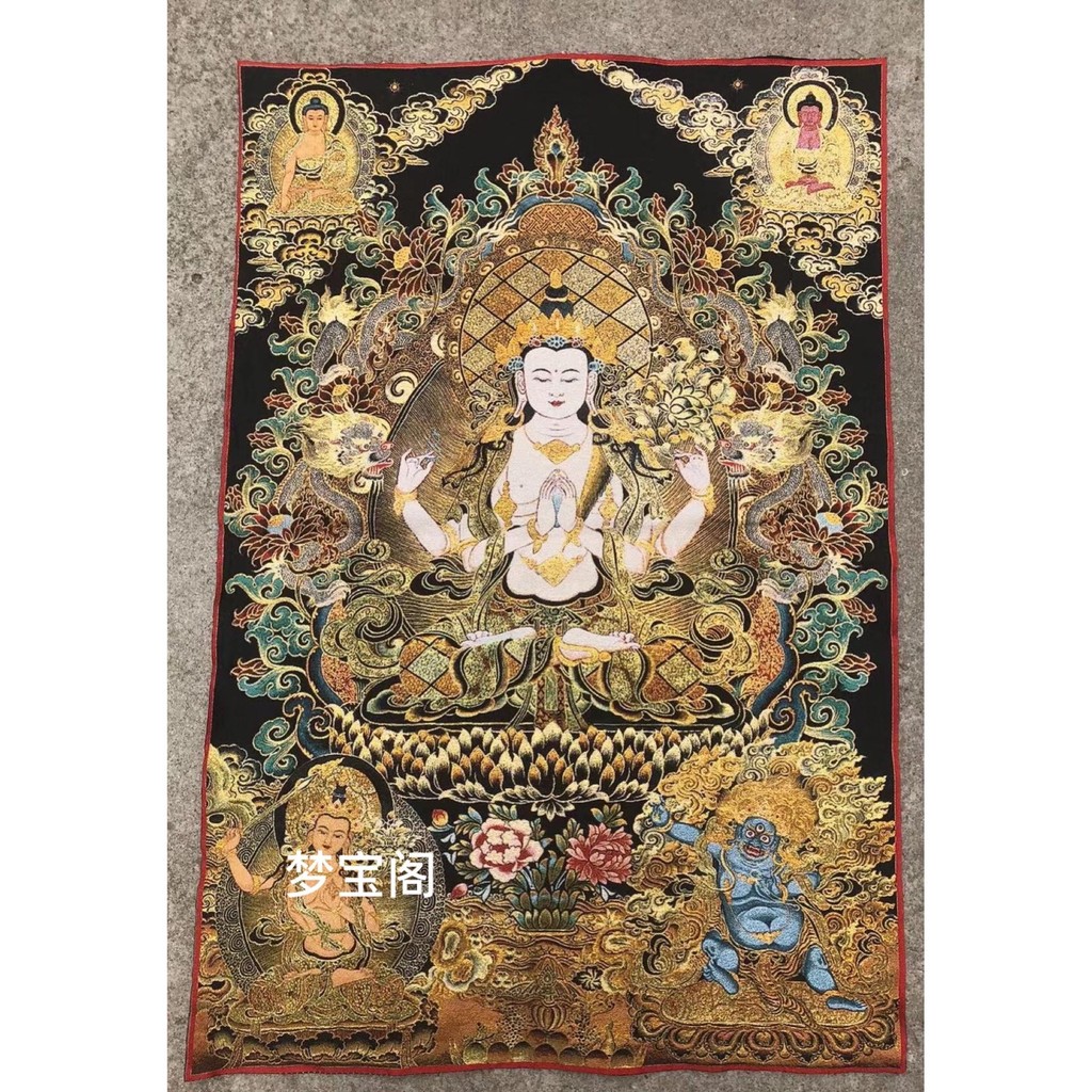 四臂觀音唐卡刺繡織錦畫西藏佛像畫像玄關畫藏傳金絲掛畫裝飾畫 | 蝦皮購物