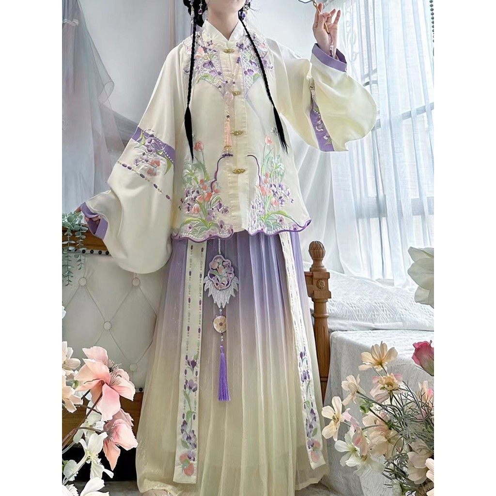 明镜华服【有狸猫】明制汉服女春季方领补琵琶袖刺绣半袖补服