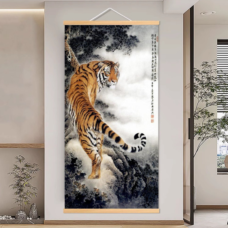 老虎畵入戶玄關上山虎裝飾畵猛虎下山圖新中式寓意好掛畵客廳國畵| 蝦皮購物