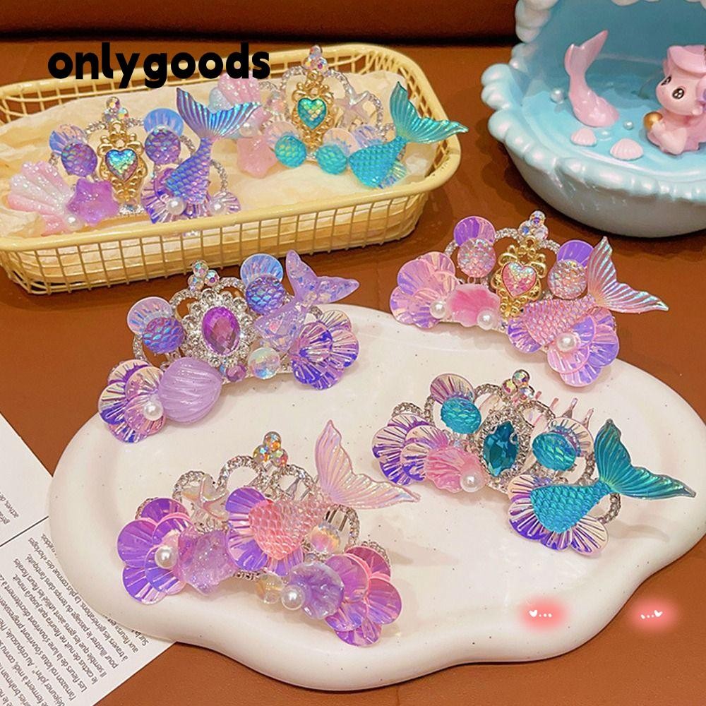 ONLYGOODS 髮梳、海洋風格頭飾美人魚公主皇冠、可愛水鑽發叉女孩 | 蝦皮購物