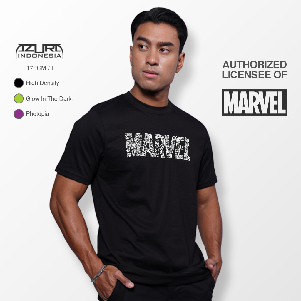 Hitam Azura T 恤 Marvel 原創 Marvel 標誌排版照片在深黑色發光 | 蝦皮購物