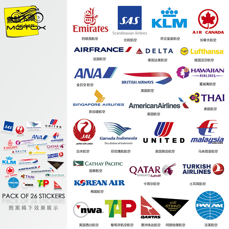 【台灣出貨】航空logo行李箱旅行箱貼紙拉桿箱電腦滑板吉他個性潮牌防水34 | 蝦皮購物
