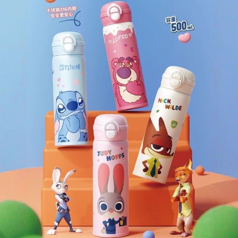 迪士尼 Disney Zootopia 316 不銹鋼保溫杯卡通朱迪 500ml 大容量水瓶帶吸管雙飲水杯 | 蝦皮購物