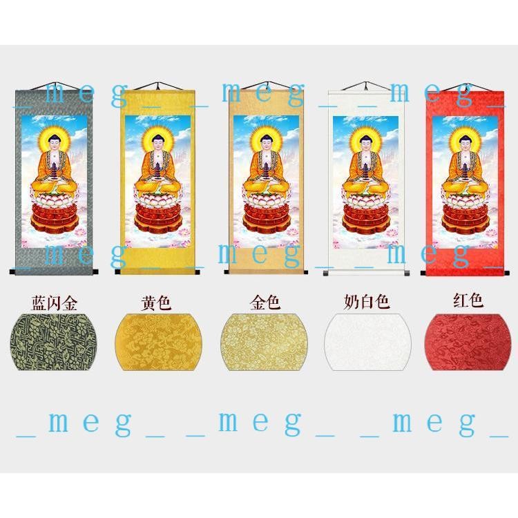 三寶佛三世佛掛軸卷軸畫像阿彌陀佛釋迦牟尼佛藥師師佛掛畫絲綢裝飾畫