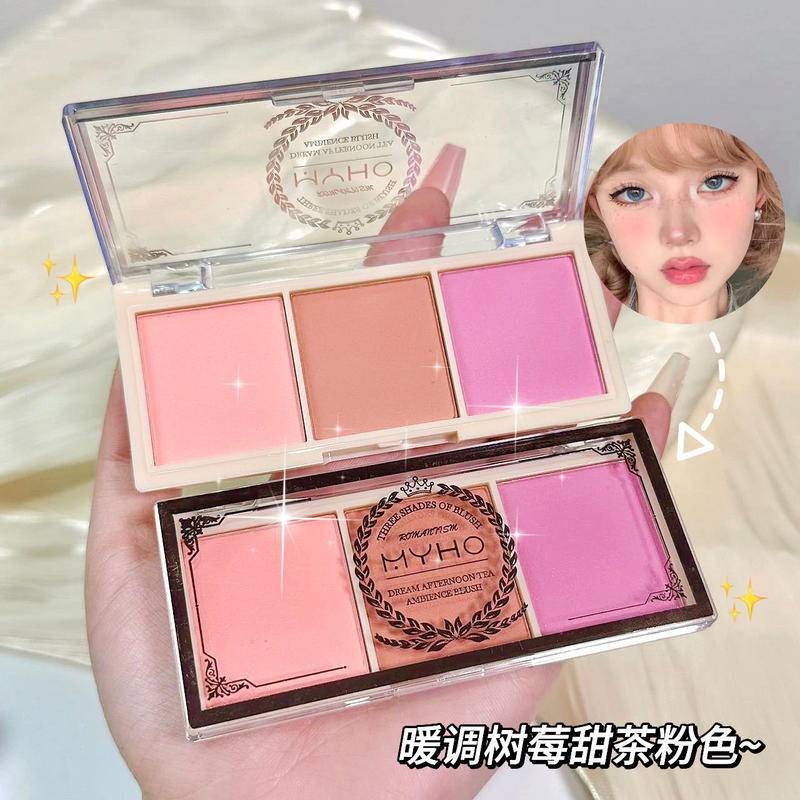 MYHO三色腮紅裸妝自然啞光奶茶色橘色持久胭脂彩妝平價三色腮紅盤 | 蝦皮購物
