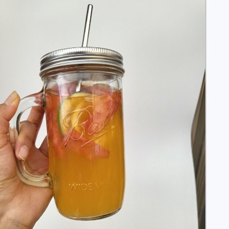 D0331 梅森杯美式玻璃密封排毒水大吸管咖啡杯大容量冷飲果汁杯竹木蓋飲料瓶果汁杯 蝦皮購物 