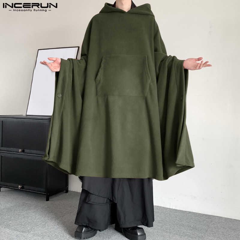 Incerun 男士韓版時尚長袖寬鬆設計純色斗篷 | 蝦皮購物