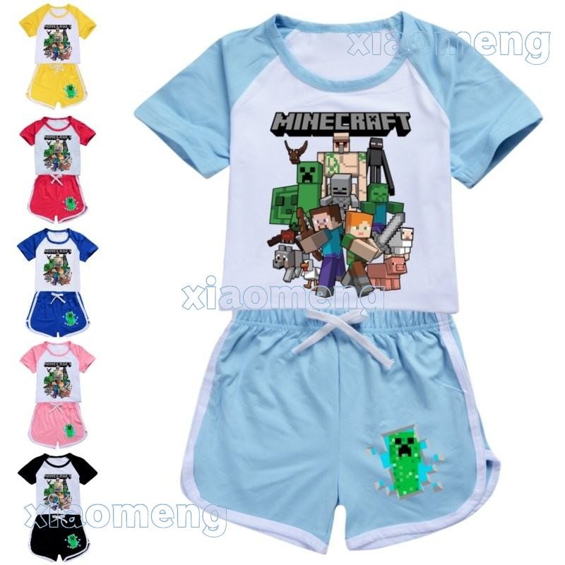 Minecraft衣服 我的世界衣服兒童 衣服 男童 女童 短袖短褲休閒運動套裝 A22 | 蝦皮購物