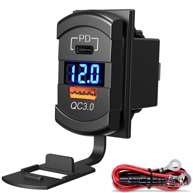【熱賣】新汽車房車遊艇改裝雙USB數顯快充QC3.0+PD3.0車載充電器 | 蝦皮購物