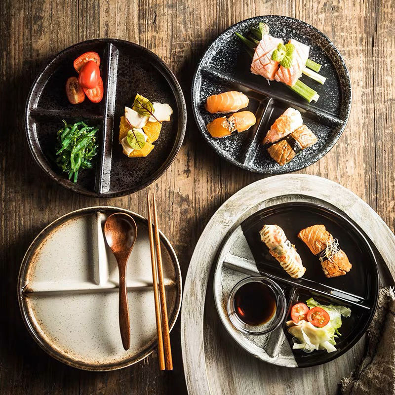 創意 分餐 】 新款 創意 三格 分餐盤 家用 陶瓷盤 分格 飯盤 一人食 早餐 拼盤 餐具套裝 | 蝦皮購物