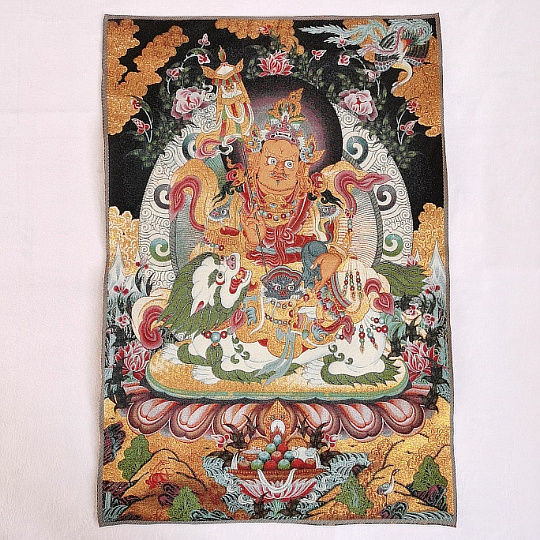 西藏唐卡裝飾畵像 藏佛織錦絲綢刺繡唐卡｜財寶天王掛畵・鎮宅納福聖品｜刺繡裝飾畵90×60cm | 蝦皮購物