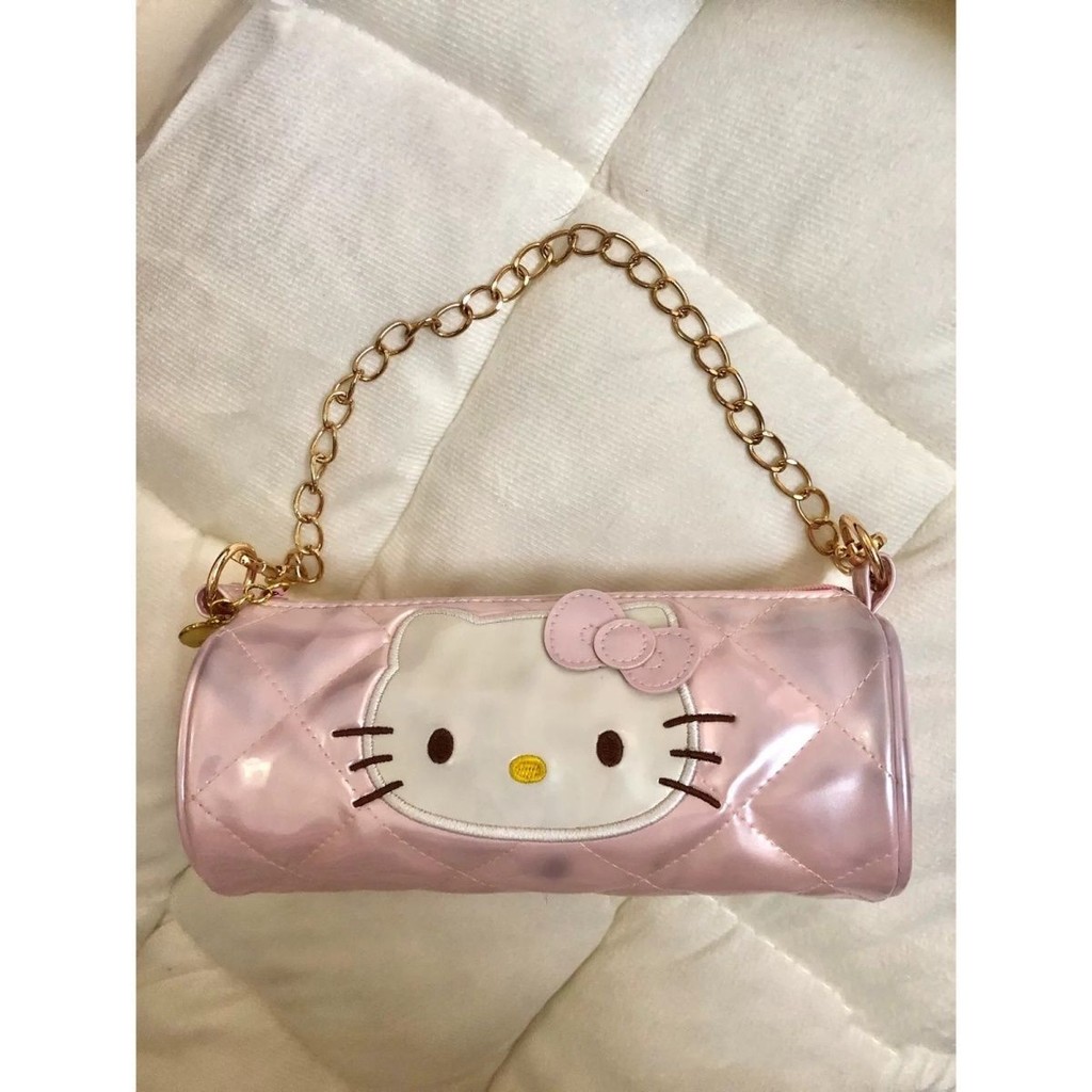 中世紀 Hello Kitty 長方形包粉色圓筒包小眾設計可愛卡通包女孩鏈條單肩包 | 蝦皮購物