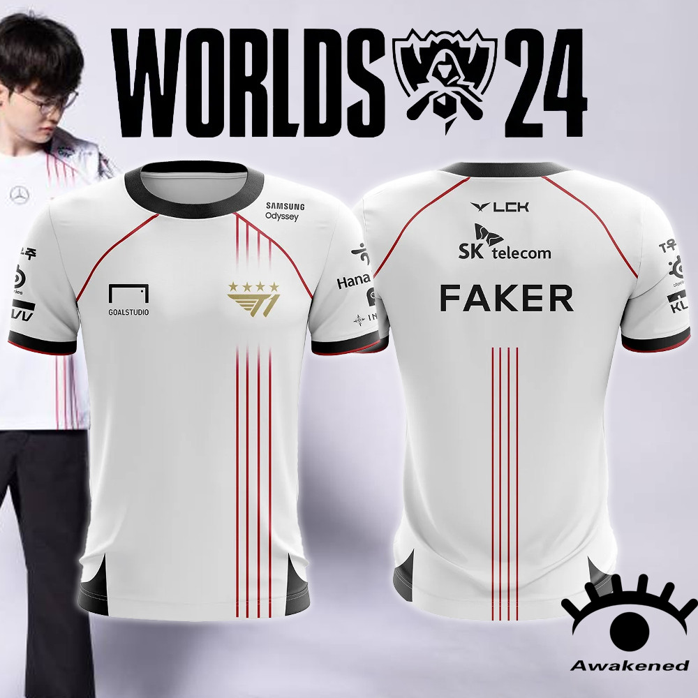 2024 SKT T1電競俱樂部隊服T卹全球總決賽限定球衣宙斯Faker粉絲應援時尚T卹英雄聯盟遊戲短袖T卹寬鬆潮流服裝 蝦皮購物