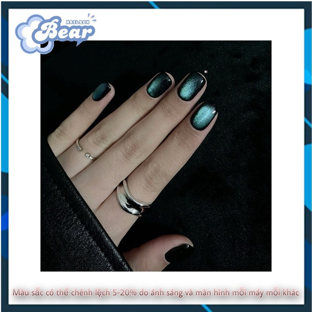 B237 Nailbox 黑色背景手工設計,藍色貓眼,超短方形 | 蝦皮購物