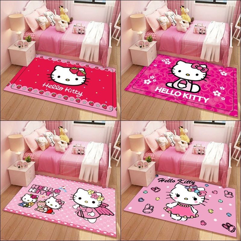 『台現』100%正品 卡通柔軟hello Kitty地毯沙發臥室客廳床頭裝飾兒童防滑地墊可定制 | 蝦皮購物