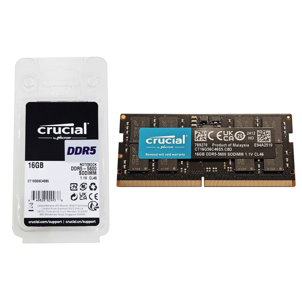 Crucial 16GB DDR5-5600 SODIMM RAM 筆記型記憶體CT16G56C46S5(平行