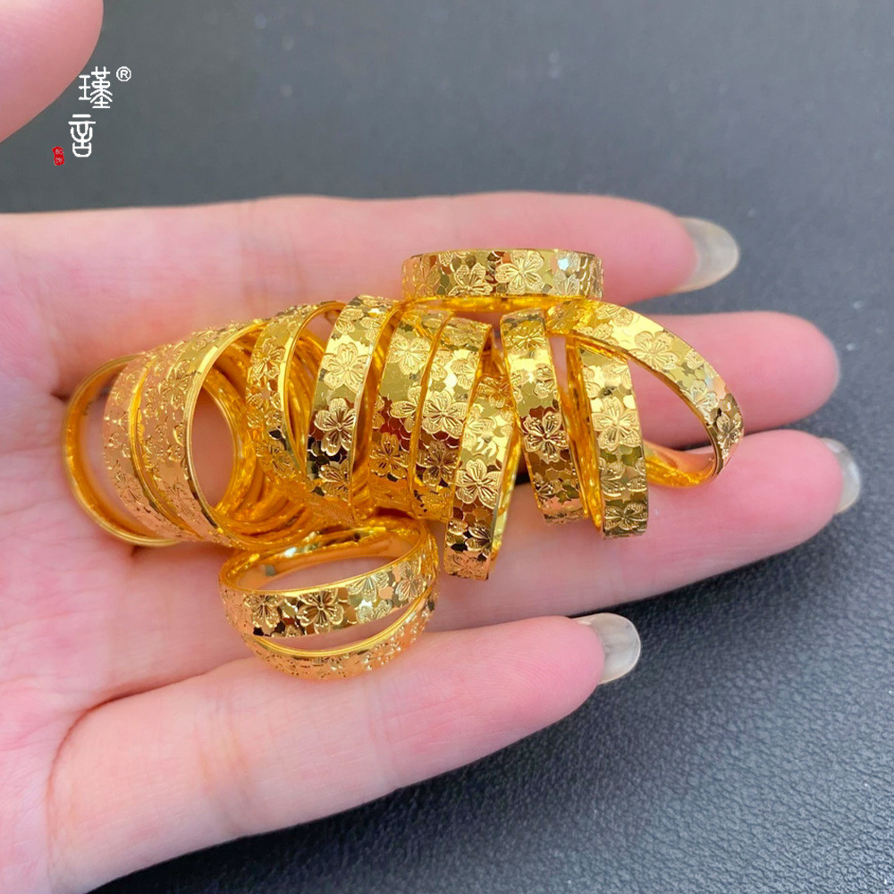 【現貨】金店同款戒指沙金櫻花碎金戒指手鐲實心碎碎冰鐲子 | 蝦皮購物