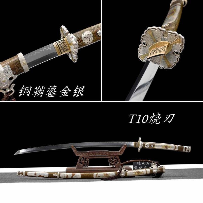 真武士刀 日本武士刀 龍泉市純手工鍛打一體花紋鋼清刀高碳鋼唐橫刀銅鞘工藝武術未開刃 | 蝦皮購物