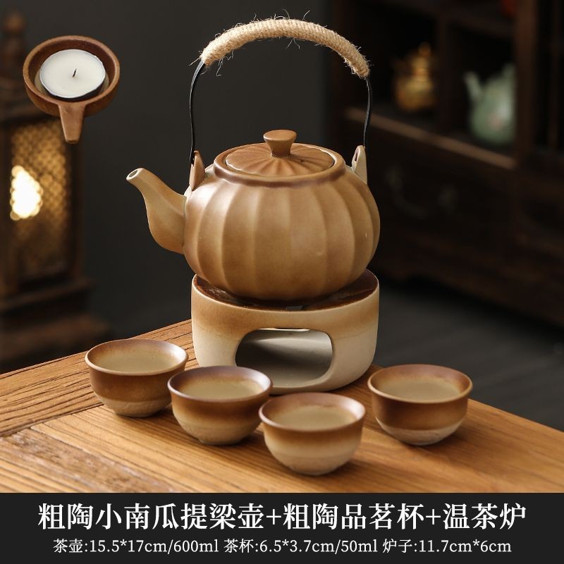 提梁南瓜八宝茶壺 酒壺 茶道置物 煎茶道具 南瓜提樑壺# 南瓜提樑壺粗陶泡茶壺單壺蠟燭溫茶爐底座傢用圍爐煮茶暖茶