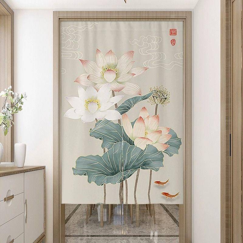 中式荷花門簾布簾 臥室廁所門對門化解掛簾 大門廚房衛生間隔斷半簾 | 蝦皮購物