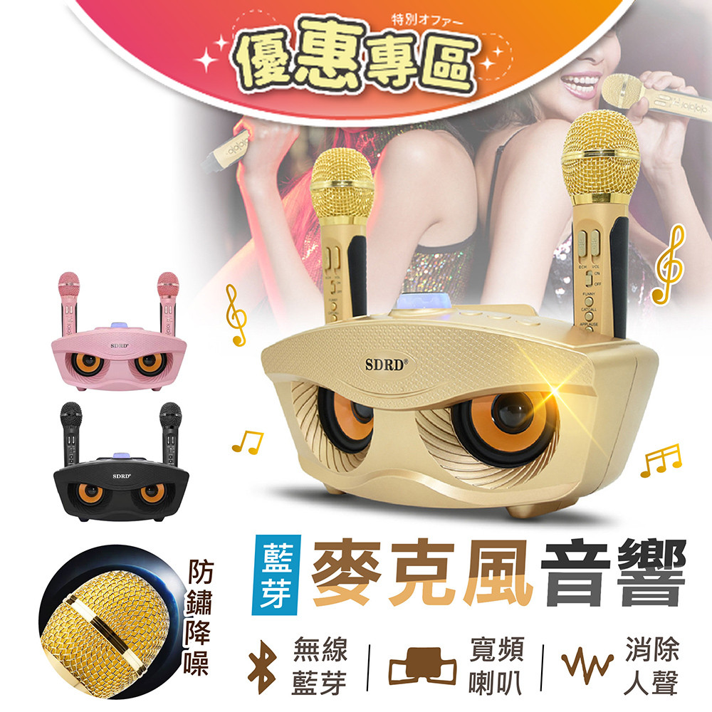 【充電式雙人行動KTV!唱起來】貓頭鷹SDRD 行動KTV 無線藍芽麥克風 貓頭鷹音箱家庭 卡拉OK 露營唱歌 | 蝦皮購物