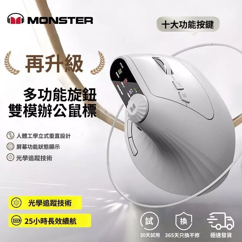 【開箱推薦】MONSTER 魔聲 M2 MAX：有螢幕、有旋鈕！垂直滑鼠界的「黑科技」天花板