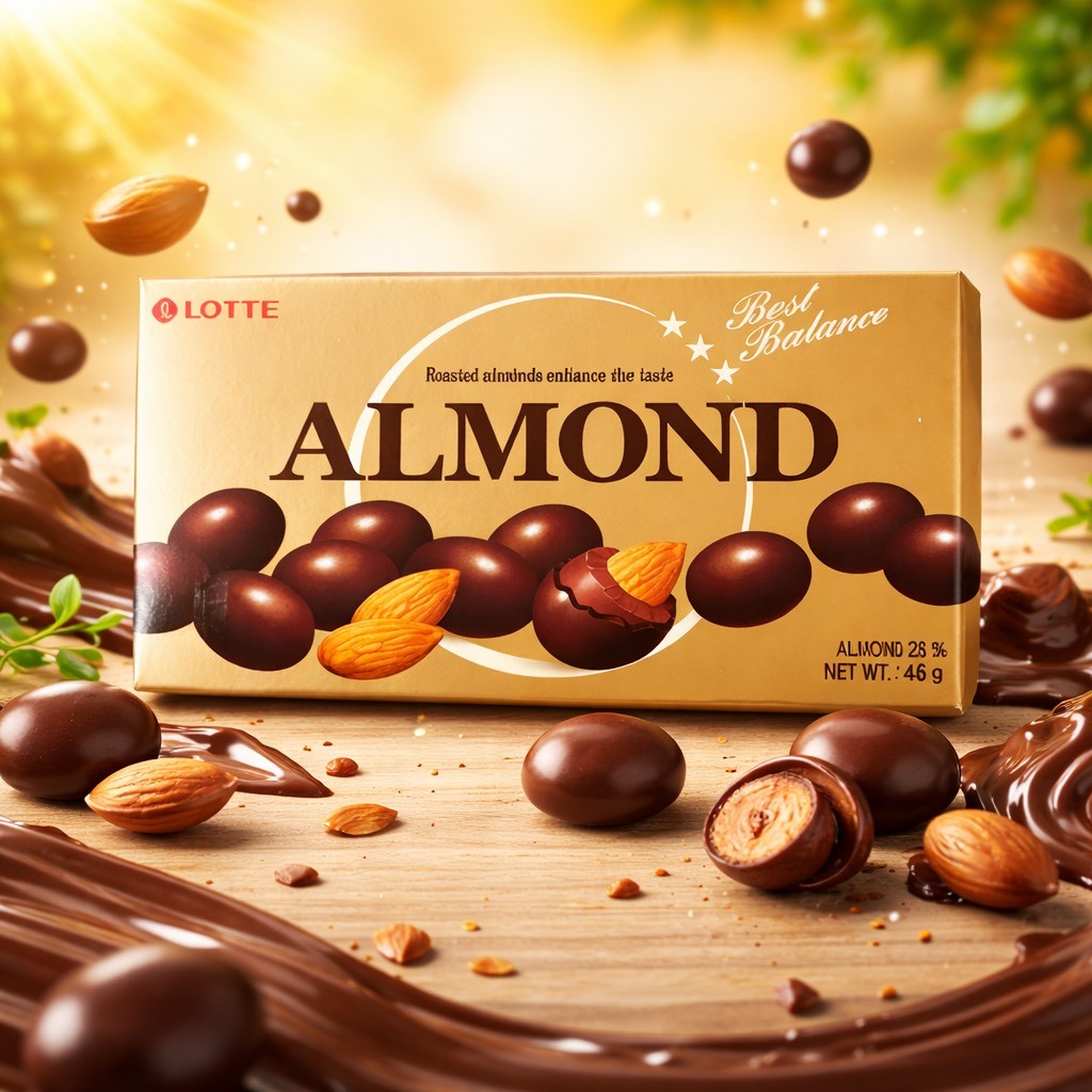 LOTTE 樂天 杏仁巧克力 巧克力球 ALMOND 韓國樂天杏仁可可球 巧克力 盒裝 韓國進口 46g | 蝦皮購物