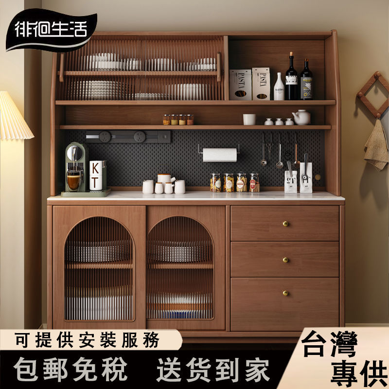 徘徊生活【免稅包郵】巖板實木餐邊櫃 靠牆一件式邊櫃 家用小戶型餐邊櫃 玻璃門儲物櫃 廚房茶水櫃 置物餐邊櫃 櫃子 邊櫃 | 蝦皮購物
