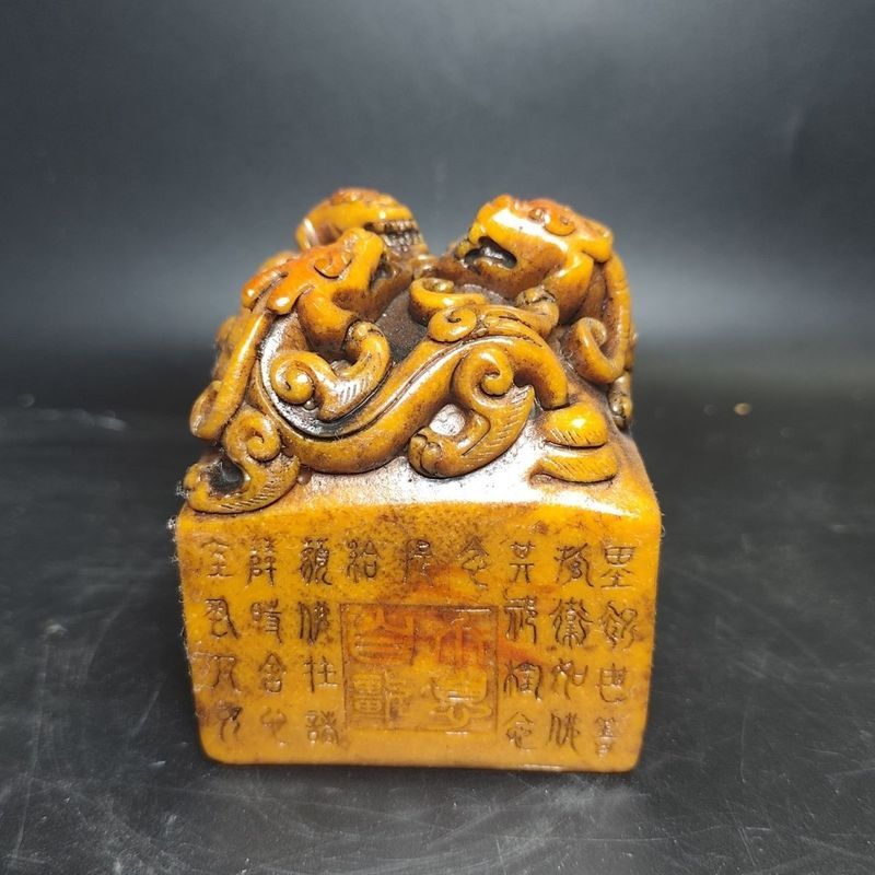 印章玉璽壽山石手工擺件田黃田黃石古玩名人仿古樹脂工藝品貔貅5.4.0