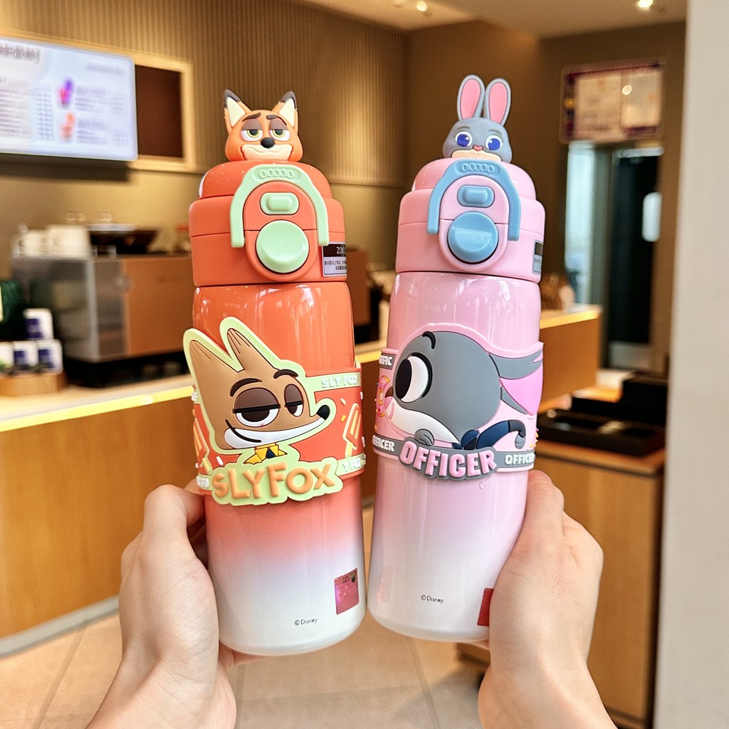 特惠 動物方城市Zootopia 朱迪尼克卡通保溫杯子大容量吸管水杯情侶可愛水壺 | 蝦皮購物