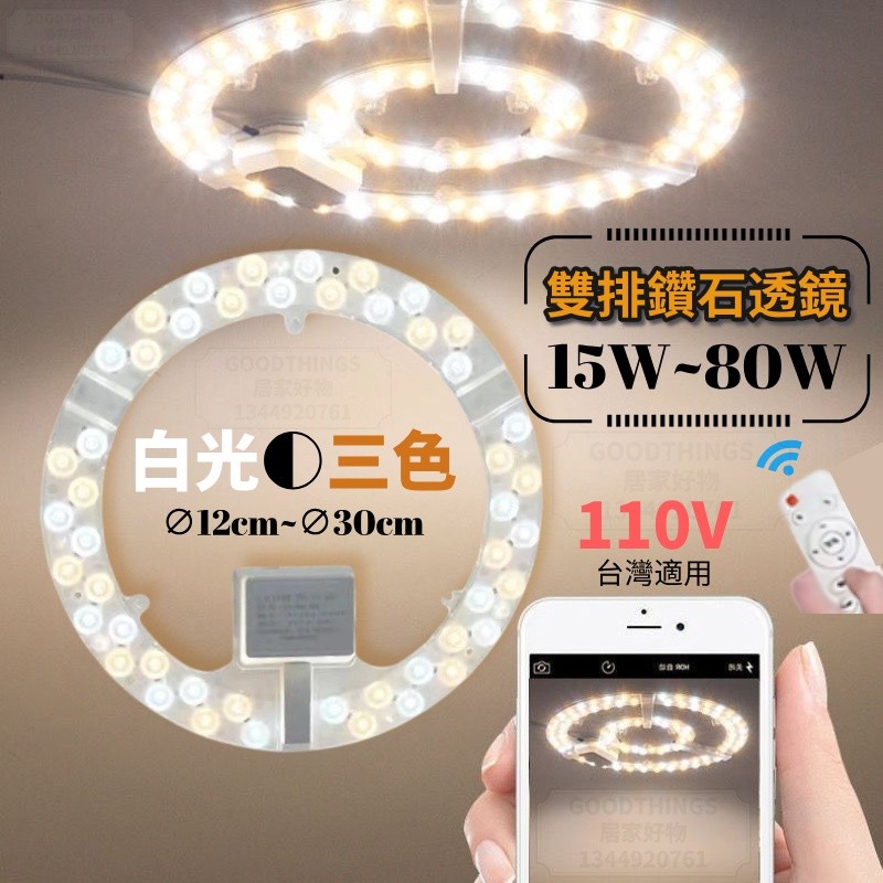 LED雙排透鏡燈芯 鑽石led燈珠 80W 吸頂燈光源燈板 110v圓形改造燈盤 節能護眼無損燈片 無極調光led燈芯 | 蝦皮購物