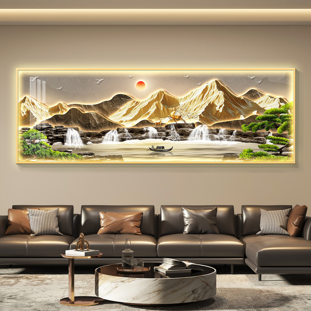 流水生財輕奢客廳裝飾畫沙發背景牆掛畫壁畫簡約現代高級感 高檔LED發光畫 晶瓷畫 42905419370 | 蝦皮購物