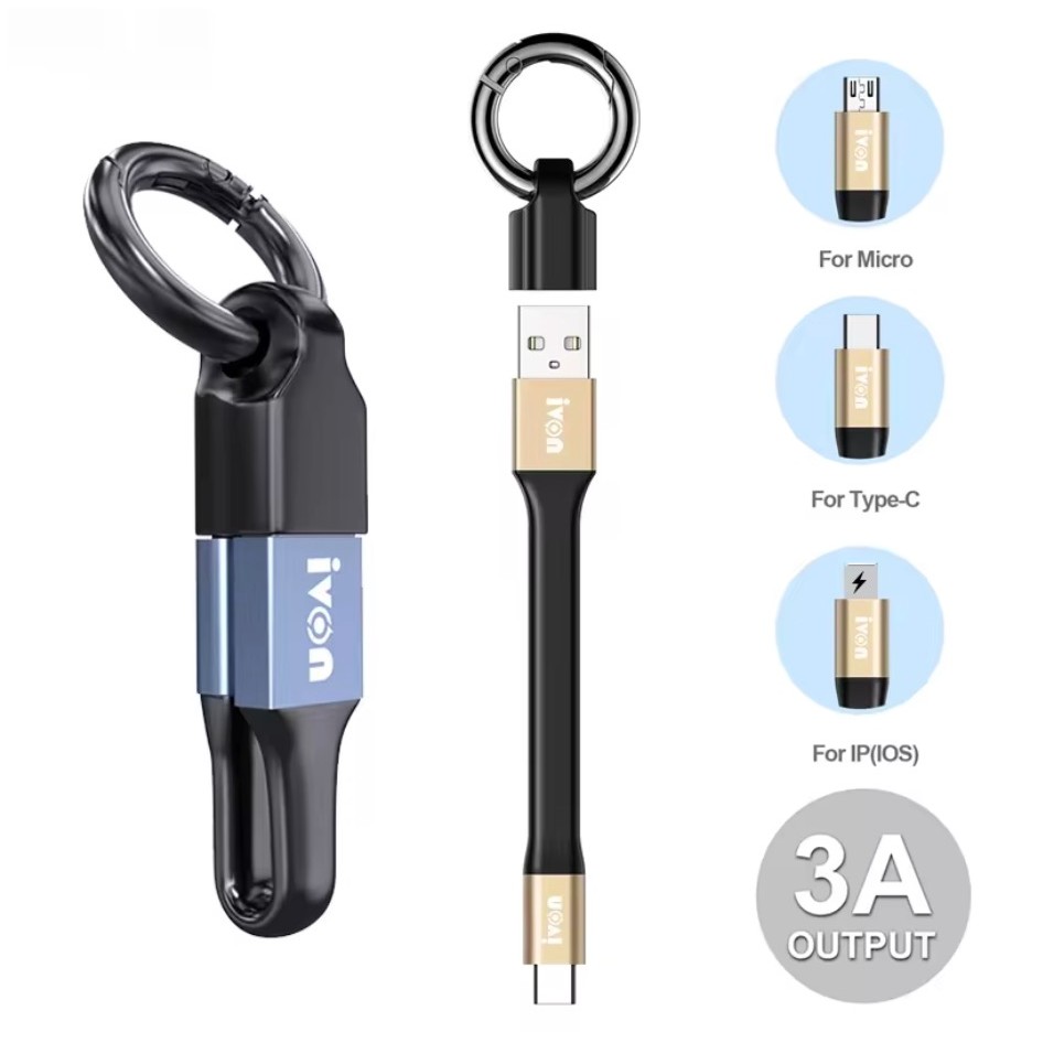 便攜式鑰匙扣 USB 數據線 2 合 1 3A 迷你 USB 轉 Type-C LIGHTNING 微型 USB 快速充 | 蝦皮購物