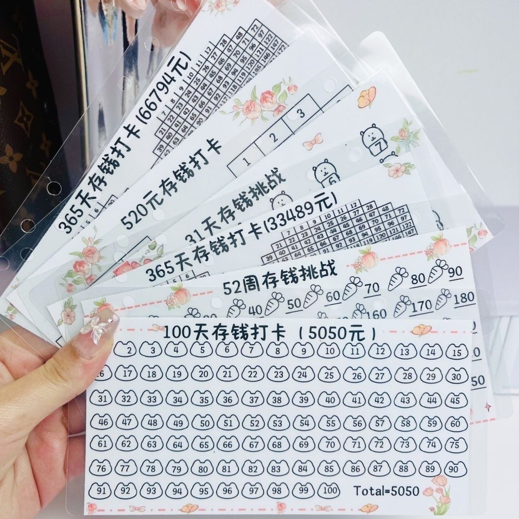 存錢卡片 存錢計劃 打孔31天存錢卡100天存錢卡52週存錢卡蜜桃兔兔卡通循環使用存錢 存錢打卡 | 蝦皮購物