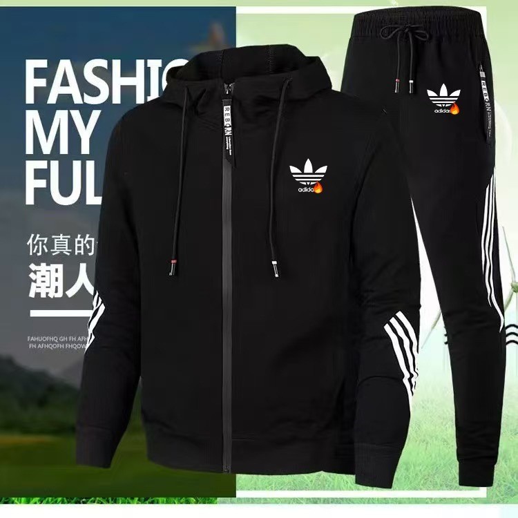 常年有貨高品質男士套裝 S-4XL春秋季薄款男生套服休閒運動套裝潮牌套服兩件式套服+休閒長褲連帽拉鍊外套大尺碼連帽套裝 | 蝦皮購物