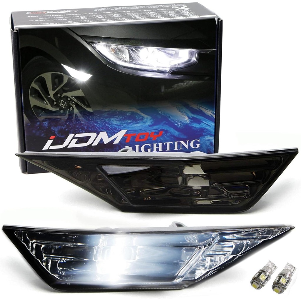 HONDA IJDMTOY JDM 煙熏鏡頭白色 LED 燈泡前側標記燈套件兼容 2016-21 年本田思域轎車/雙門轎 | 蝦皮購物