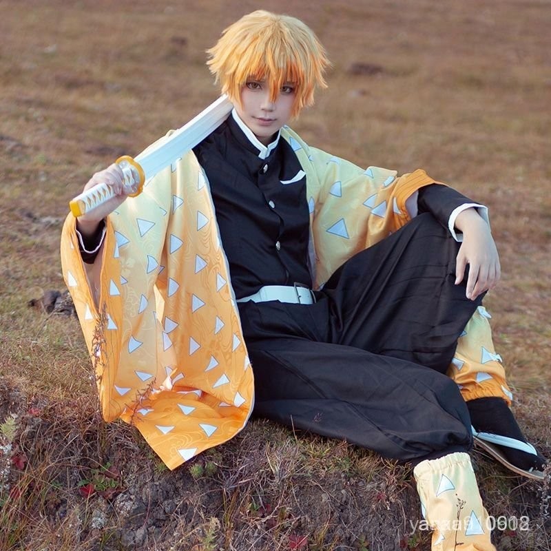 鬼滅之刃cos服兒童 成人我妻善逸cos服眉毛鬼殺隊隊服cosplay羽織 | 蝦皮購物
