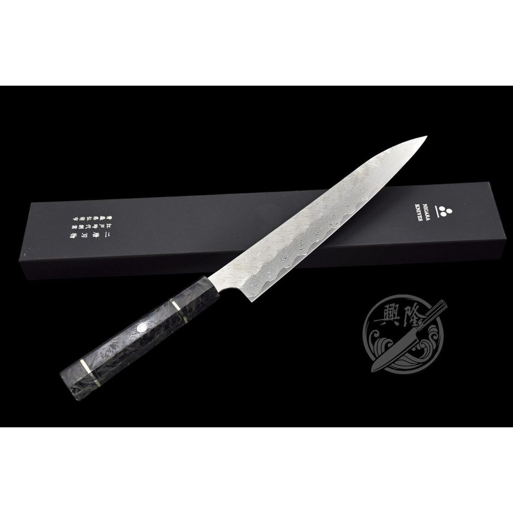 興隆刀剪行〕*二唐刃物鍛造所SPG STRIX® 槌紋積層渦流筋引240mm