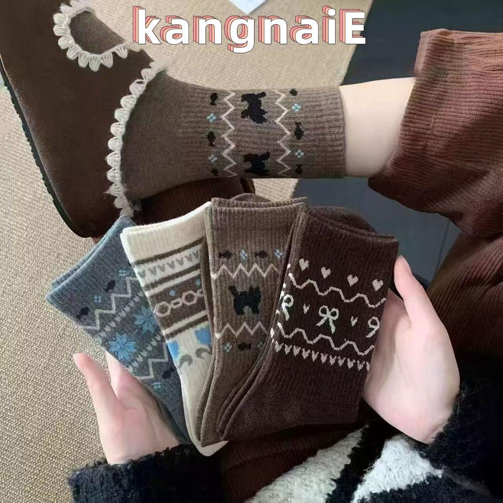 KANGNAI 1/4 雙女襪防寒透氣中筒緊身衣印花保暖疊襪秋冬 | 蝦皮購物
