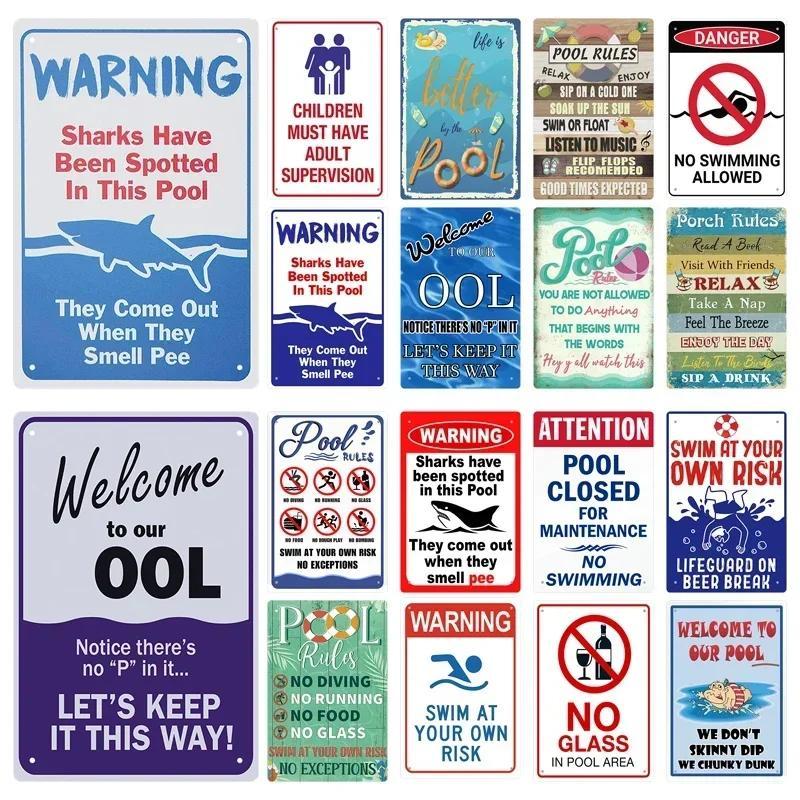 Vintage Tin Sign Funny Pool Rules Plaque Welcome Warning | 蝦皮購物