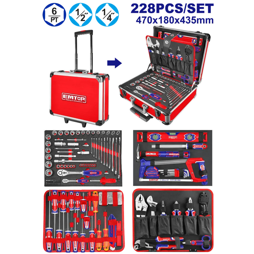 EMTOP 英特工具 EHTS42288 228件式專業綜合手工具套組 萬向接頭 板手 電工剪刀 鉗子 | 蝦皮購物