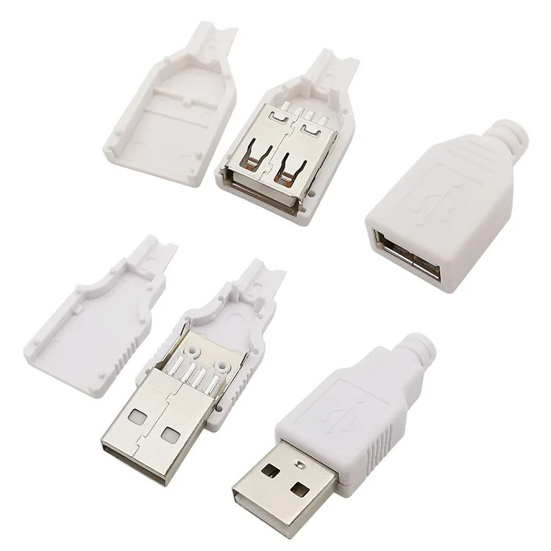 白色 USB 2.0 連接器 10 件 USB A 型 4 針公插頭母插孔連接器 USB DIY 焊接端子維修充電器電源 | 蝦皮購物