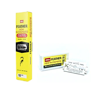 日本FEATHER New Hi-Stainless 羽毛黃標雙刃刀片傳統刮鬍刀安全刮鬍刀