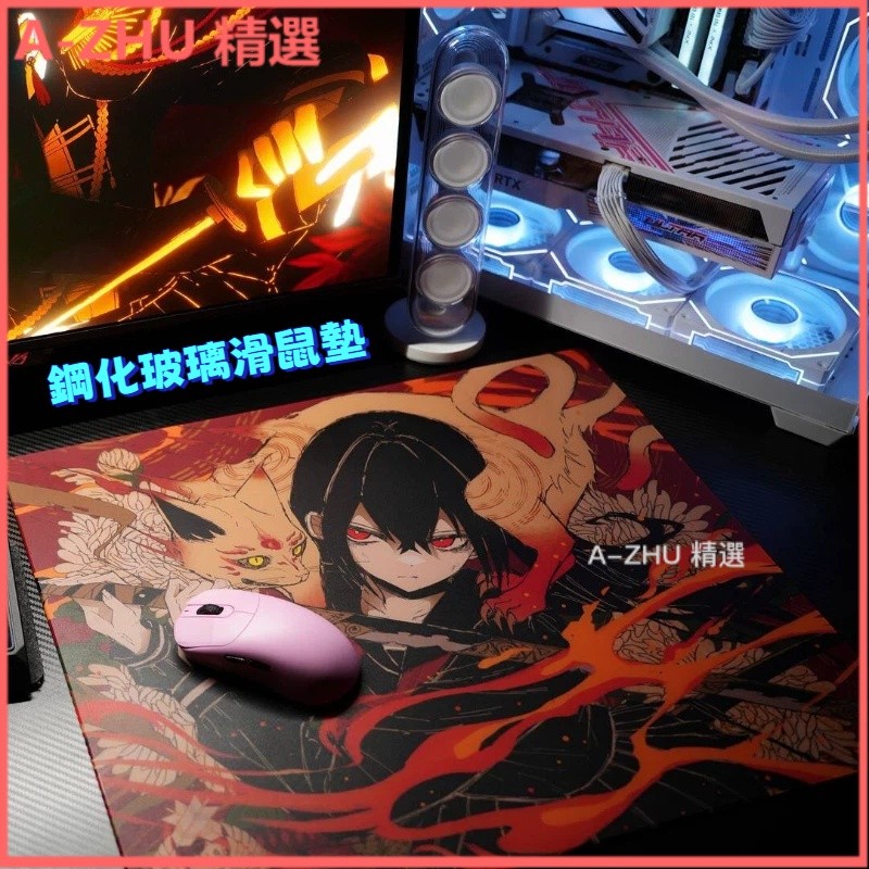 可開發票AbyssGaming【炎珀】二次元鋼化玻璃滑鼠墊電競遊戲FPS專用超大