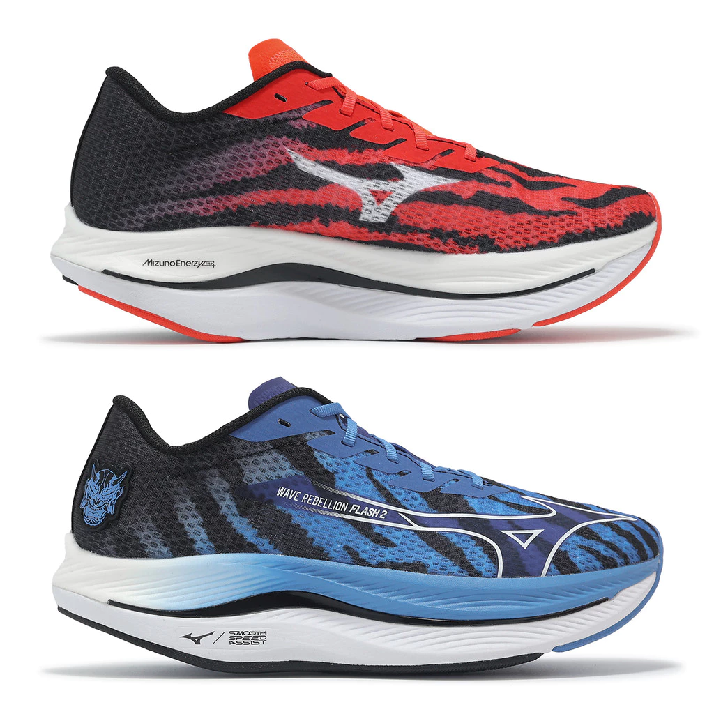 Mizuno Wave Rebellion Flash 2 J1GC2417-01：解鎖「鬼速」封印，紅藍鴛鴦陰陽配色的頂級速度訓練利器！