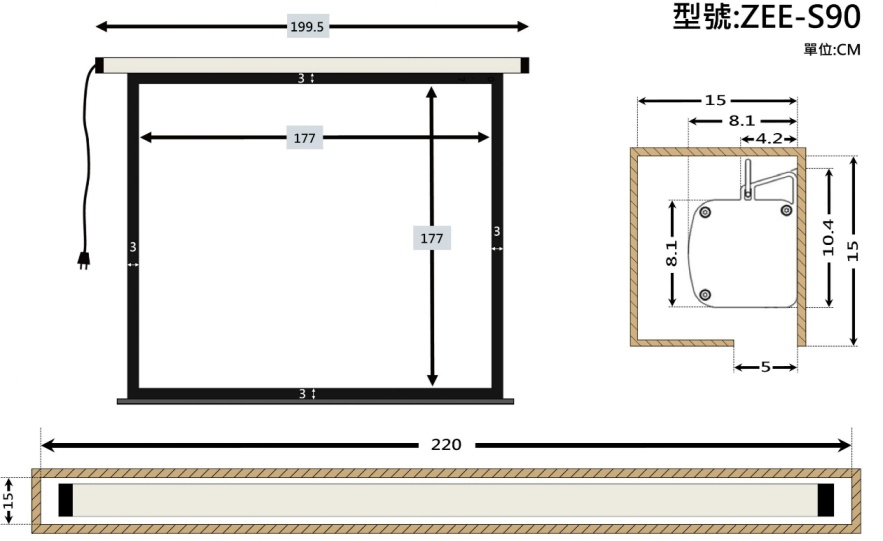ZERO ZEE-S75 ZEE-S90 ZEE-S100 ZEE-S120 75-120吋 1:1經濟款電動布幕