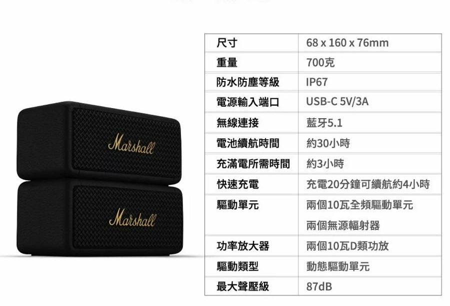 Marshall Emberton II 台灣原廠公司貨 便攜式防水藍牙喇叭