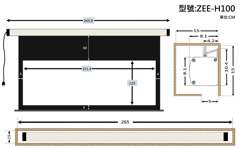 ZERO ZEE-H75 ZEE-H90 ZEE-H100 75-100吋 16:9經濟款電動布幕